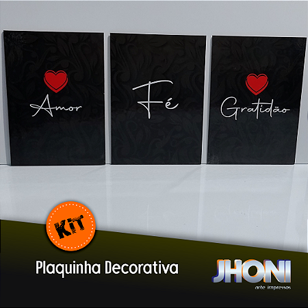 Kit Plaquinhas Decorativas 20x28cm 3 peças - Amor, Fé, Gratidão
