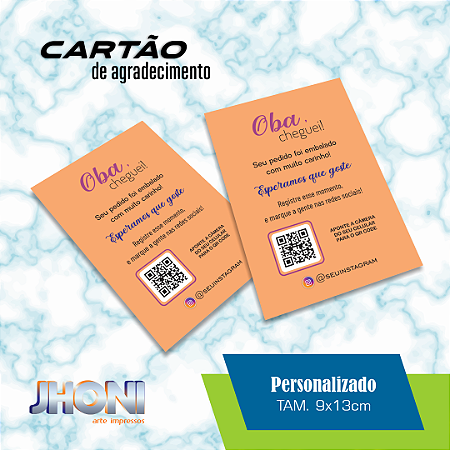 Cartão de Agradecimento 9x13cm Frente e Verso Personalizado 100 unidades