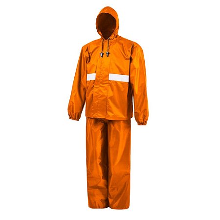 CONJUNTO NYLON EMBORRACHADO LARANJA COM CAPUZ E REFLETIVO