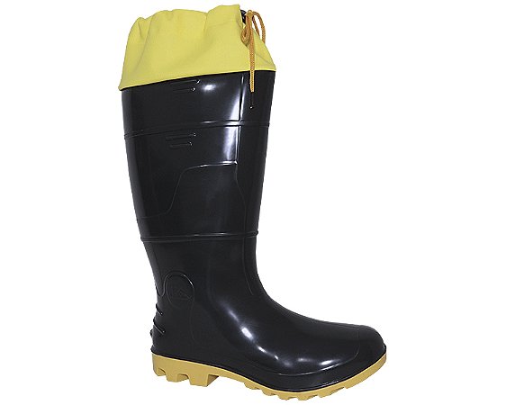 BOTA KADESH PVC PRETA/AMARELA CANO LONGO S/FORRO POLAINA