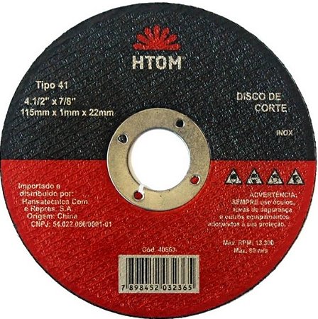 DISCO DE CORTE INOX HTOM 4.1/2" X1 X 7/8 - 40563