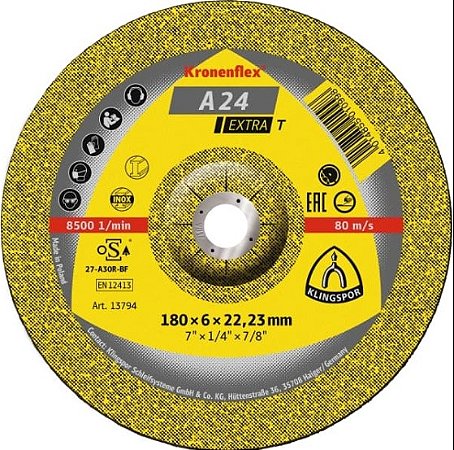 DISCO DE DESBASTE 180X6,0X22,23MM A 24 EXTRA KLINGSPOR