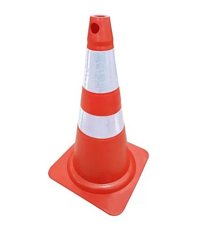 CONE PLASTCOR DE SINALIZACAO FLEXIVEL LARANJA E BRANCO REFLETIVO 50CM