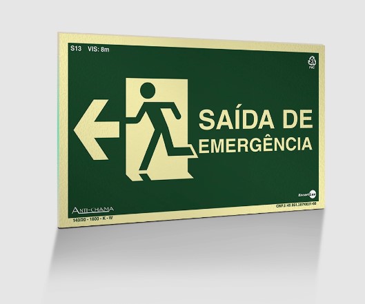 PLACA 1,00MM 25X15CM PAF721 S13 ROTA FUGA SAIDA EMERGENCIA