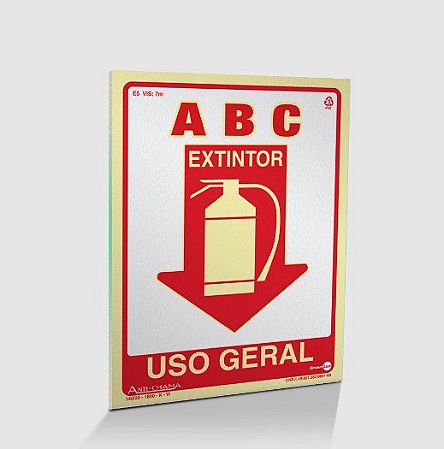 PLACA PVC 1,00MM 20X30CM PAF485 E5 EXTINTOR ABC USO GERAL