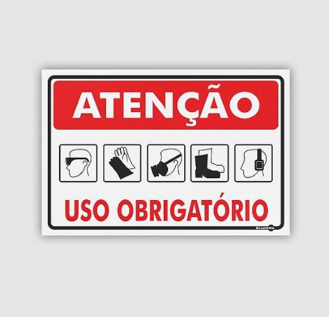PLACA PS 0,80MM 20X30CM PS487 ATENÇÃO PICTOGRAMA EPIS USO OBRIGATORIO