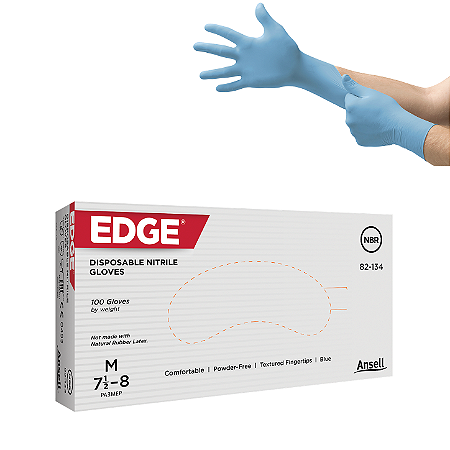 Luva Nitrílica Azul Ansell 82-134 CA 42653 com 100 Unidades Proteção EPI