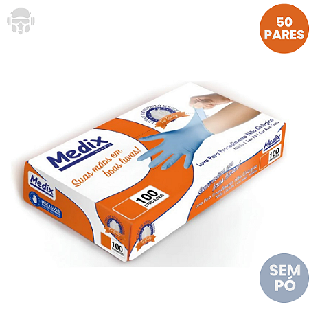 50 Pares de Luva Nitrílica Medix Descartável Preta Antialérgica Estética Tatuagem Gastronomia CA 39947