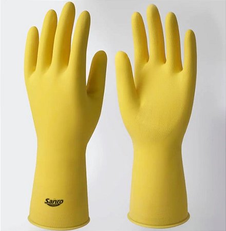 LUVA SANRO SOFT LATEX AMARELO FLOCADO 30CM M CA5129