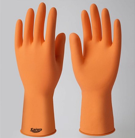 LUVA SANRO PLUS LATEX LARANJA FLOCADO 30CM TAM 6/ P CA6110