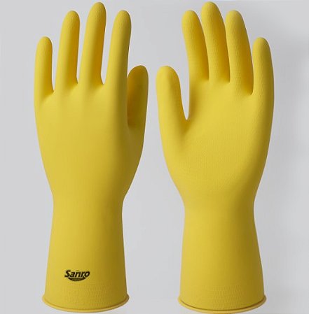 LUVA SANRO TOP LATEX AMARELO FLOCADO 30CM TAM 6/P CA40044