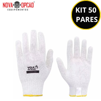 KIT C/50 LUVA VOLK TRICOTADA BRANCA COTTON 4 FIOS MALHA S/PIGMENTO TAM U CA30520
