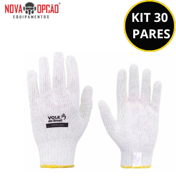 KIT C/30 LUVA VOLK TRICOTADA BRANCA COTTON 4 FIOS MALHA S/PIGMENTO TAM U CA30520