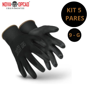 KIT C/5 PARES LUVA PU PRETA 1003 SS CA32034 TAM 9