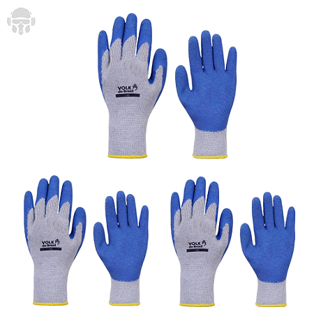 Kit Luva de Segurança Construção Civil Tricotada Grip Volk Tam. 7 - P CA 18007/50746