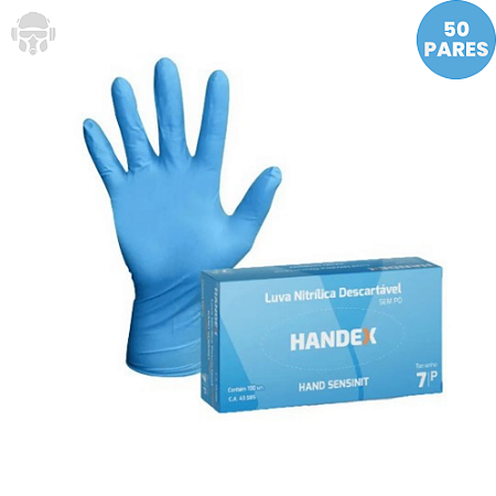 Luva Handex Sesinit Azul Nitrílica CA 43585 Proteção - 50 Pares