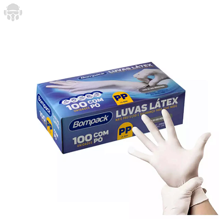 Luva Descartável Latex Com Pó P/ Limpeza e Saúde Bompack Caixa 50 Pares CA 47470/38661