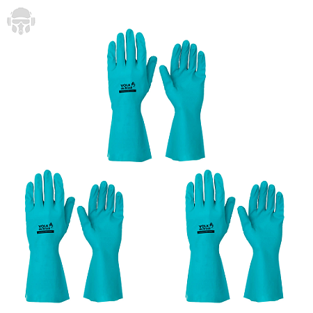 Kit Luva Verde Proteção Química Indústria Limpeza Profissional Volk Sem Forro Tam. G CA 16314
