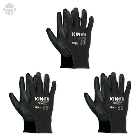 Kit 3 Pares de Luva PU Next Safety Kino Tato  - Precisão, Conforto e Proteção Antiestática CA 51313