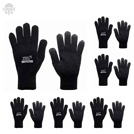 Kit 6 Luvas Cotton Black Volk 4 Fios Malha Pigmentada CA 36347 Tamanho Único – Antiderrapante e Conforto