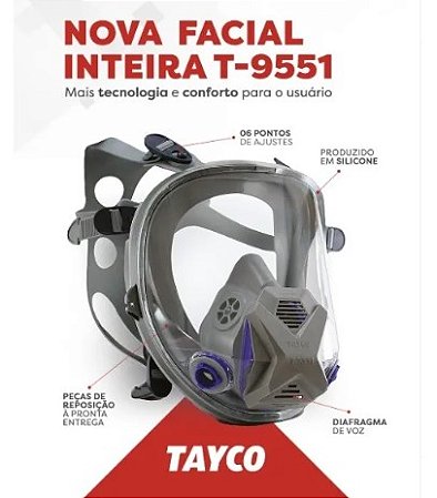 Respirador Facial Inteiro Tayco T-9551-C-M Cinza Máscara Full Face CA 49793