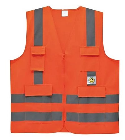 Colete Refletivo Laranja Super Safety com Zíper 4 Bolsos Tamanho M Alta Visibilidade para Construção Trânsito e Seguranç