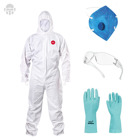 Kit EPI Completo Macacão Luva Óculos e Máscara - Pintura - Agricultura -  Dedetização - Limpeza