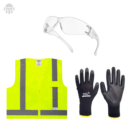 Kit EPI Segurança do Trabalho Colete Refletivo Óculos e Luva - Entregador - Logistica - Construção