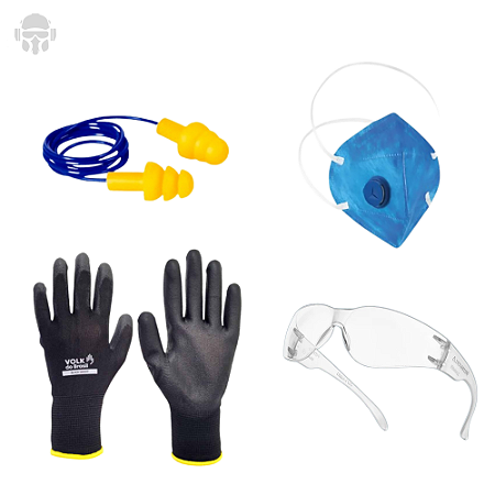 Kit EPI Segurança do Trabalho Óculos Luva  Protetor Auditivo e Máscara - Serviços Gerais - Construção - Manutenção