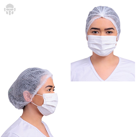 Kit Touca TNT Branca + Máscara Descartável Tripla Prevemax 100 Unidades - Hospital - Saúde - Estética - Limpeza