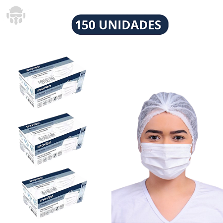 Kit Máscara Descartável Tripla Branca com Elástico Inoven - Proteção - Saúde - Estética - Hospital - Clinicas