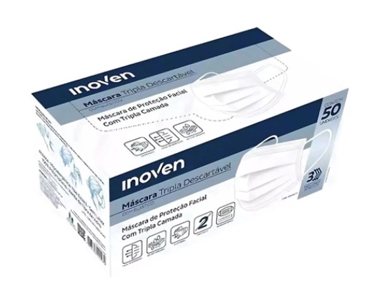 Kit Máscara Descartável Tripla Branca com Elástico Inoven - Proteção - Saúde - Estética - Hospital - Clinicas
