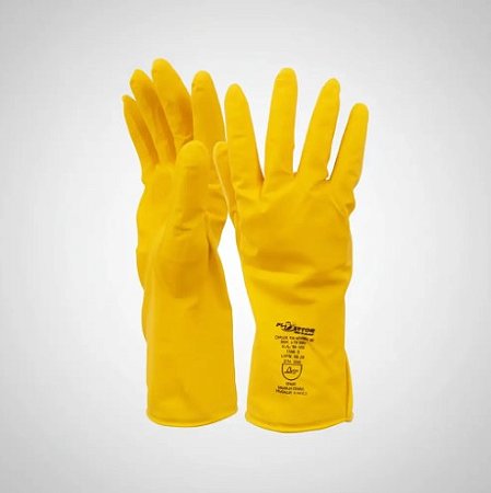 Luva Plastcor Látex Amarela Lisa LTX 600 CA 34143 para Limpeza Cozinha e Higienização