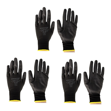 Kit 3 Luvas MaxTato PU Preta Prevemax CA 46832
