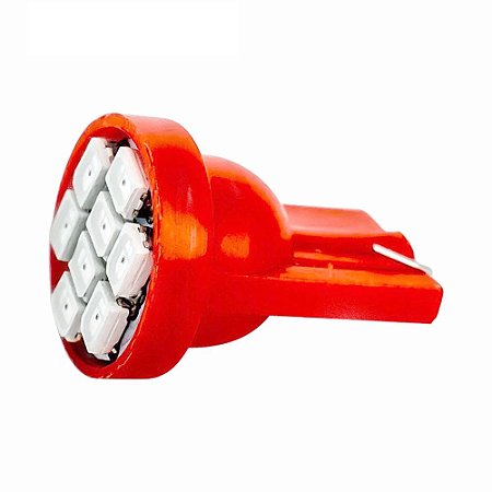 LAMPADA LED T10 8 LEDS VERMELHA 12V