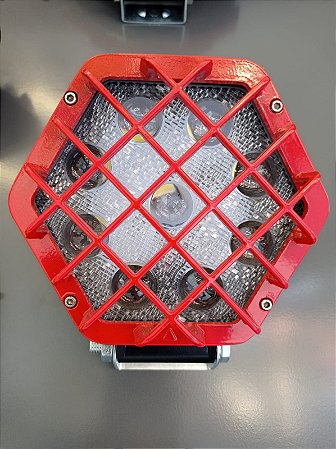 FAROL DE LED REDONDO 9 LEDS COM LENTE DE AUMENTO 6000K 48W 12-24V 14X14X6CM VERMELHO
