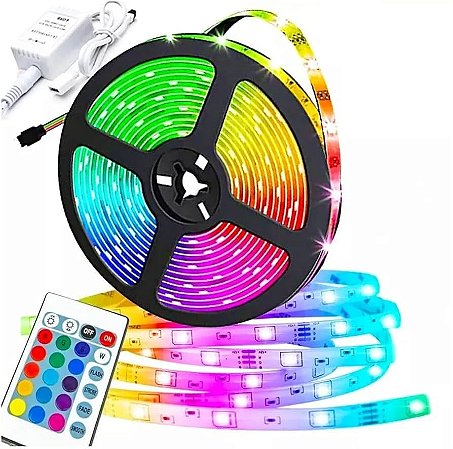 FITA LED RGB 2811 3 VIAS COM CONTROLADORA 5 METROS SEM SILICONE 12V