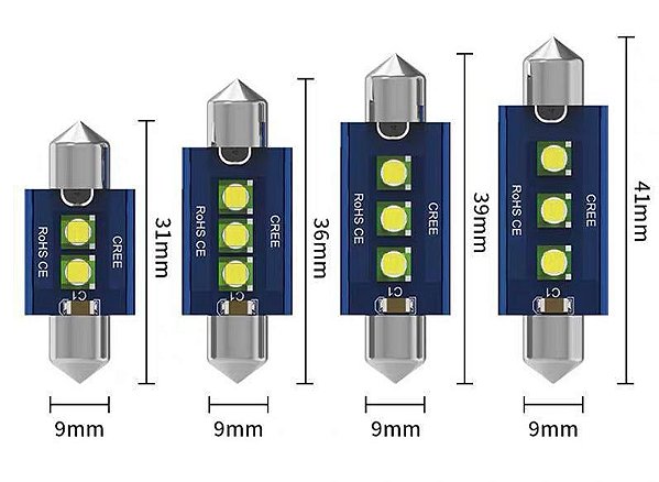 LAMPADA LED TORPEDO 41MM CREE 3 LEDS 6000K 12-24V CANBUS