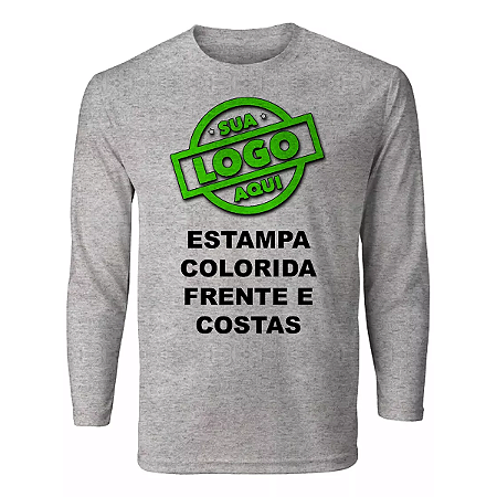 Camiseta Manga Longa Logo Frente E Costas Uniforme Empresa