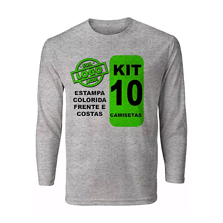 Kit 10 Camiseta Manga Longa Logo Frente E Costas Uniforme Empresa