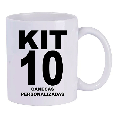 KIT 10 Canecas porcelana branca personalizada com logo ou foto