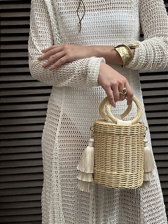 BUCKET BAG alça rattan - PÉROLA
