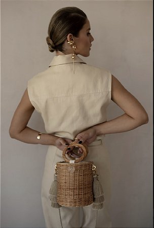 BUCKET BAG alça rattan - CÁQUI