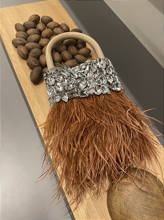 CLUTCH PLUMAS CRISTAL - MARROM