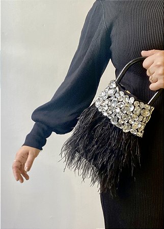CLUTCH PLUMAS CRISTAL - PRETA