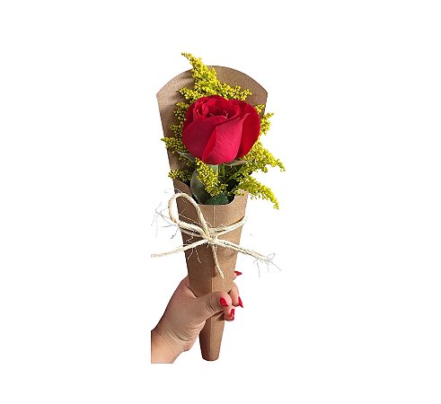 Arranjo Solitário de Rosa Vermelha - Estilo Francês