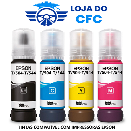 KIT 4 Garrafas Tinta Para Epson T504/544-L4150, L4160, L6171, L6191,L6270, L3110, L3150, L3250, L5290