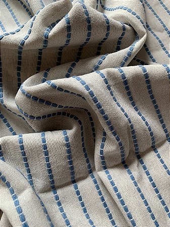 Tecido PORTOVENERE 2409-2 - cor Crú Linho/Azul 9007