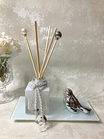 Kit Aromatizador Luxo quadrado + Bandeja + Passarinho