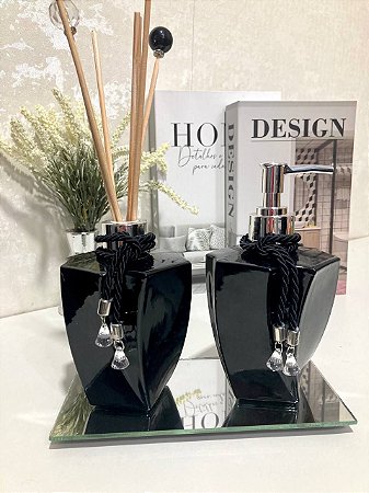 Kit Lavabo Aromatizador e Saboneteira Completo Elegance Preto